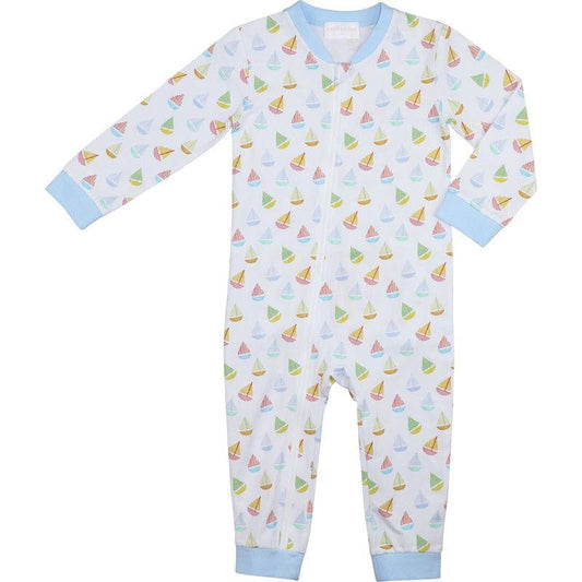 Sailboat Print Knit Zipper Pajamas Monogram