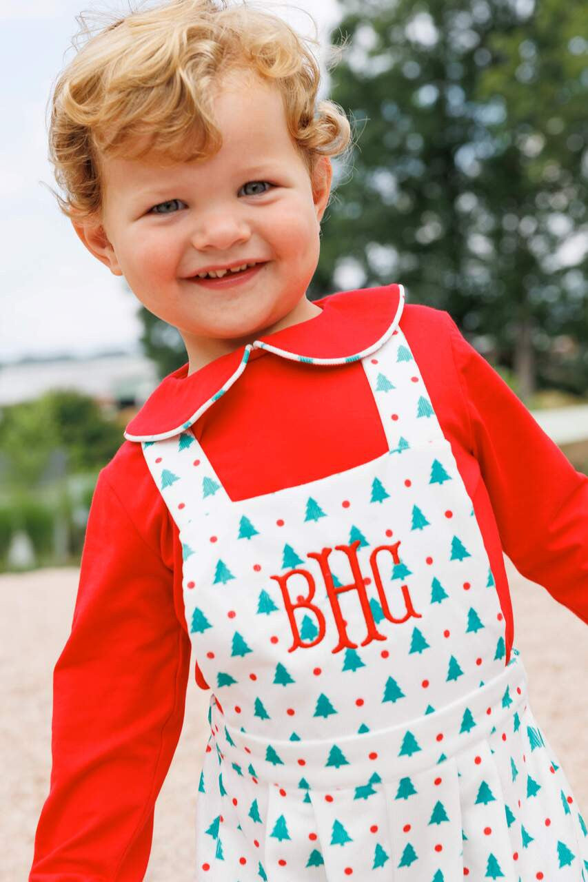Red And Green Christmas Tree Long Romper Set