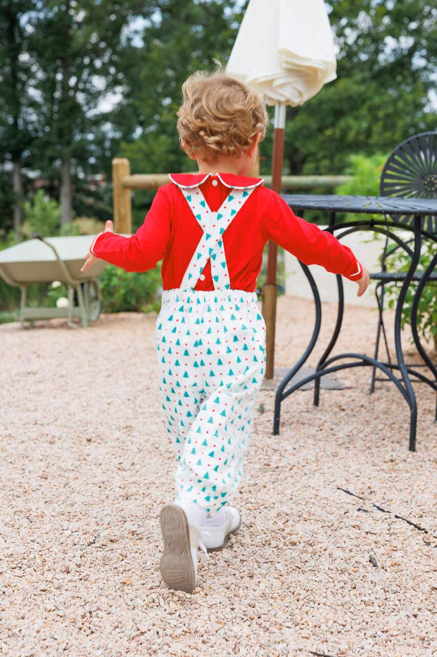Red And Green Christmas Tree Long Romper Set