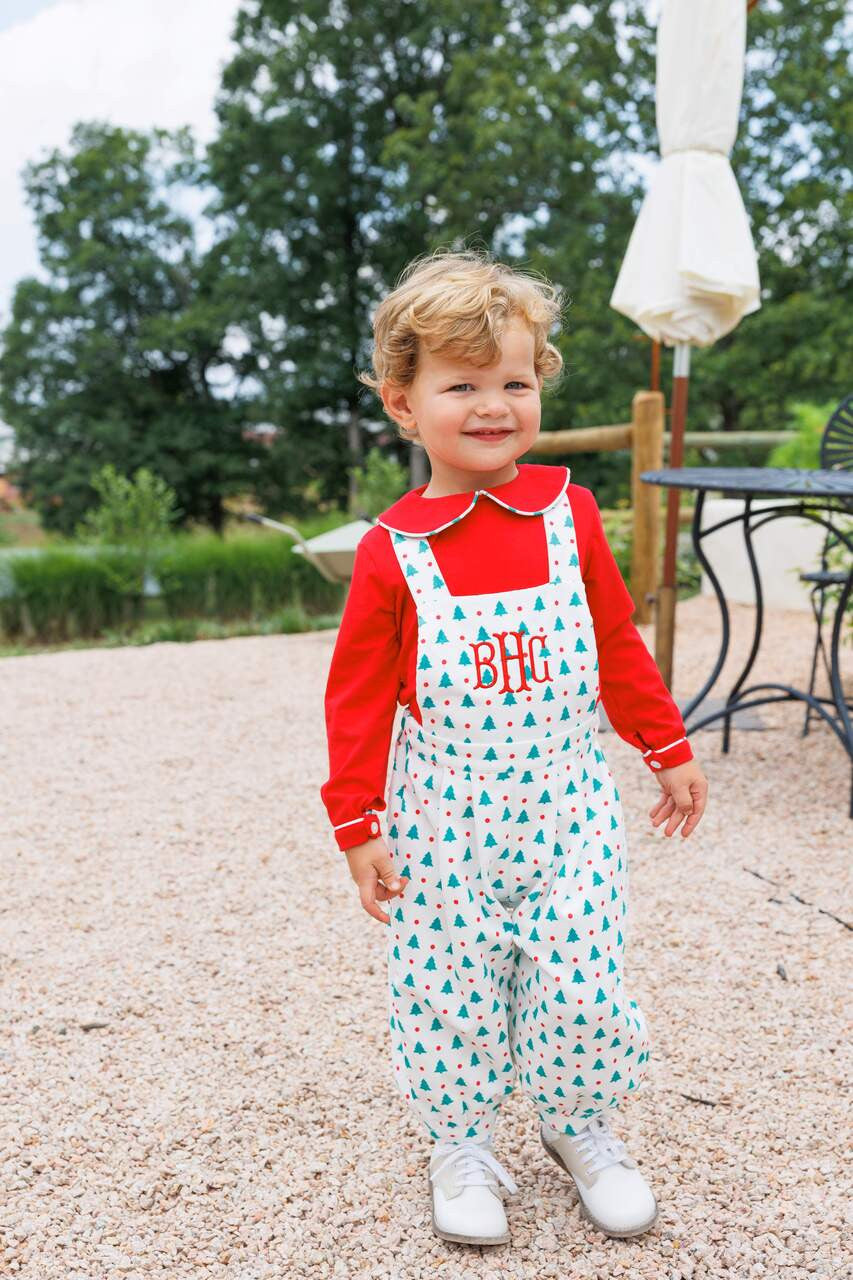 Red And Green Christmas Tree Long Romper Set