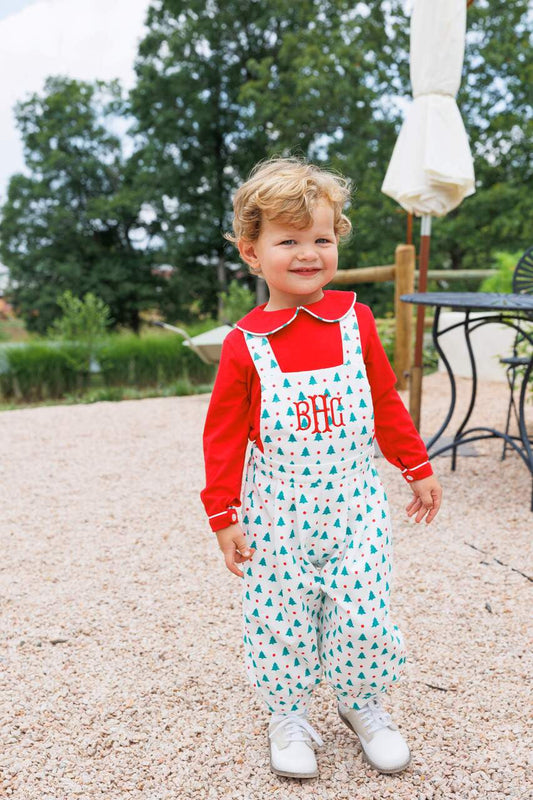 Red And Green Christmas Tree Long Romper Set