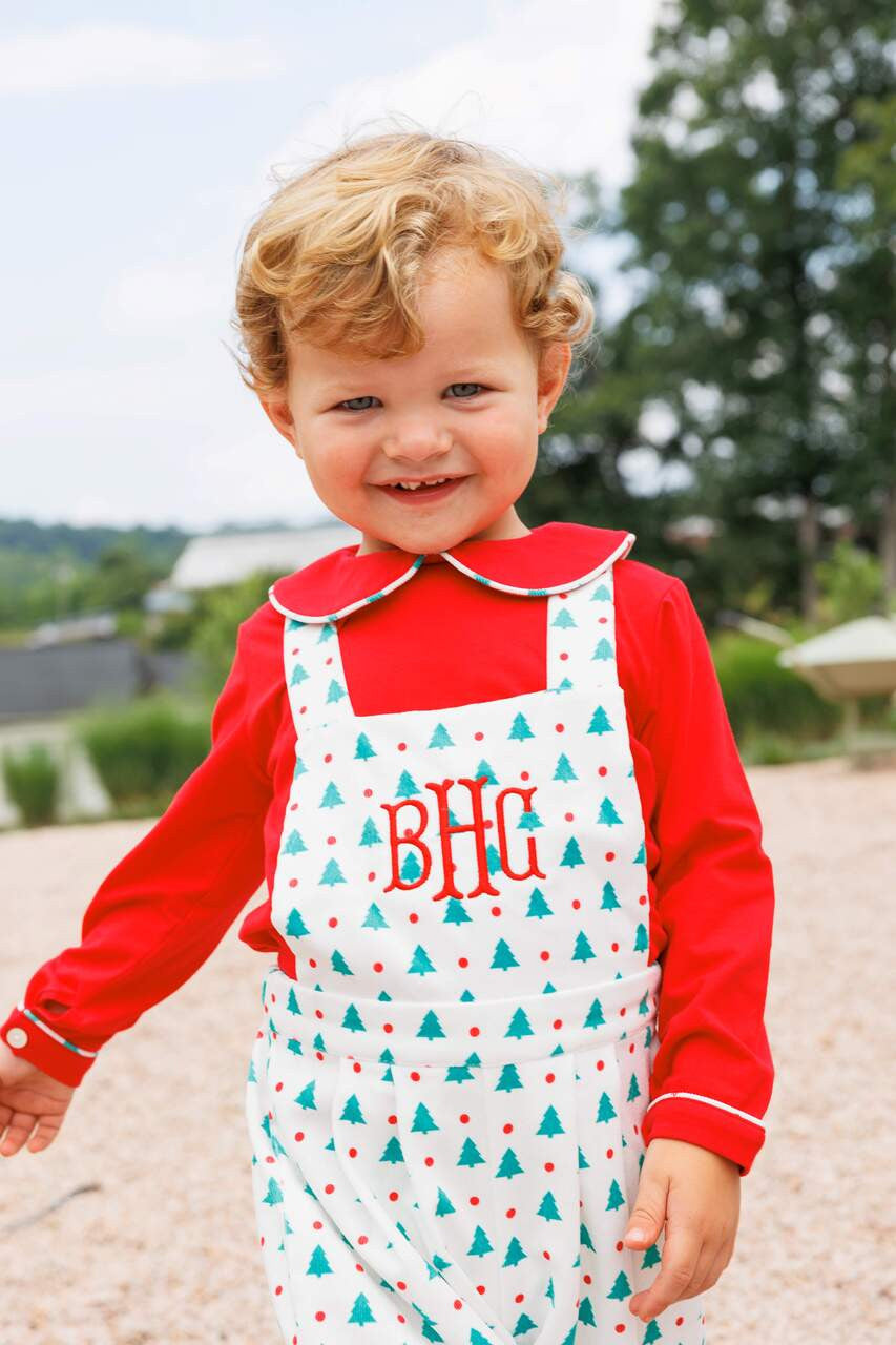 Red And Green Christmas Tree Long Romper Set