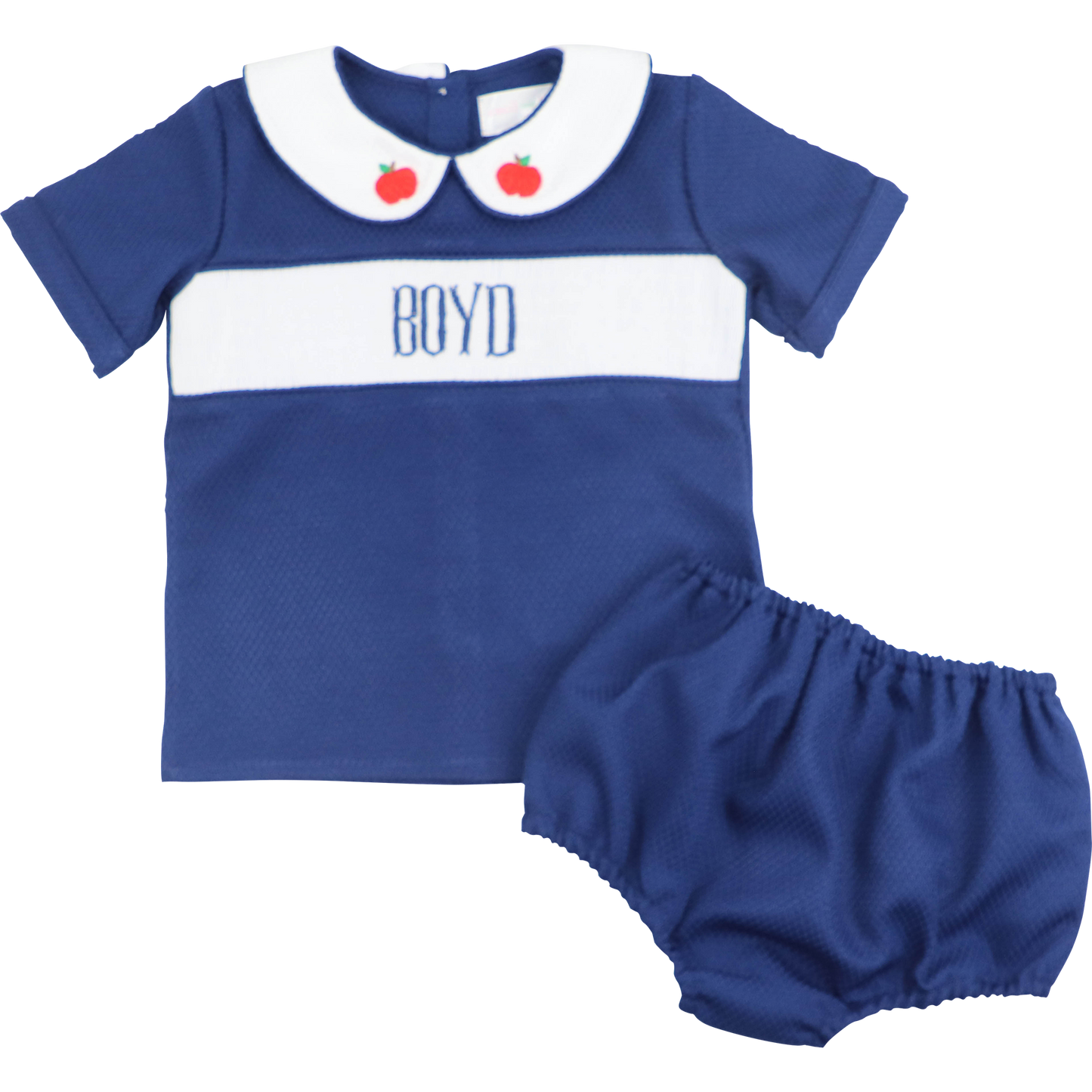 Navy Honeycomb Custom Smocked Back To School Diaper Set