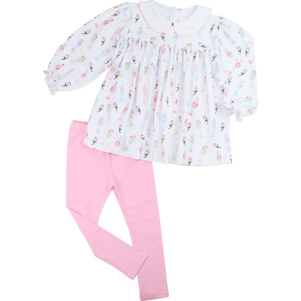 Pink Knit Nutcracker And Candy Cane Legging Set