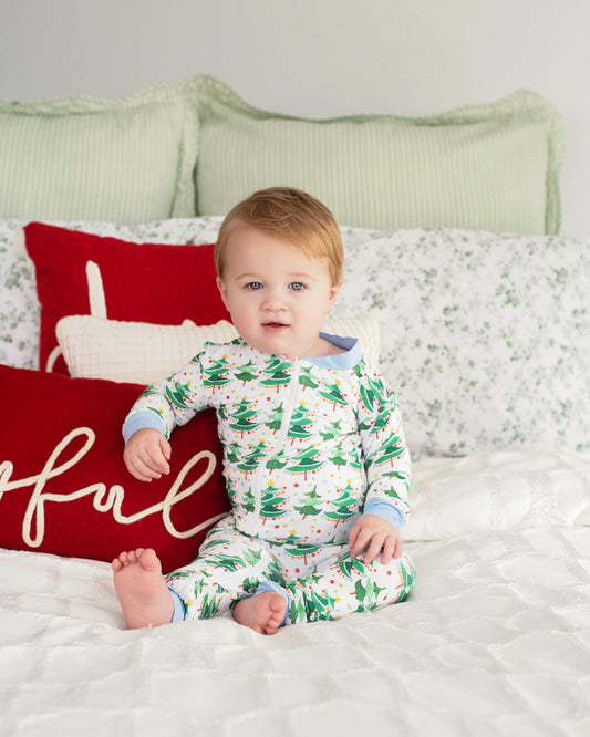 Christmas Tree Print Zipper Pajamas