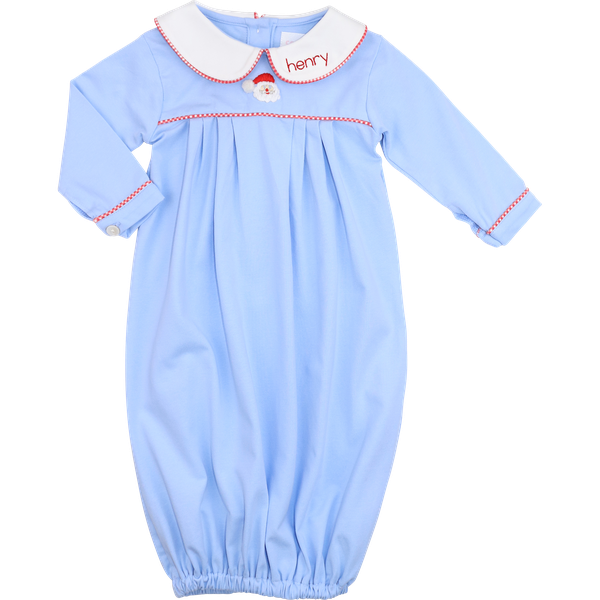 Blue Knit Embroidered Santa Baby Gown