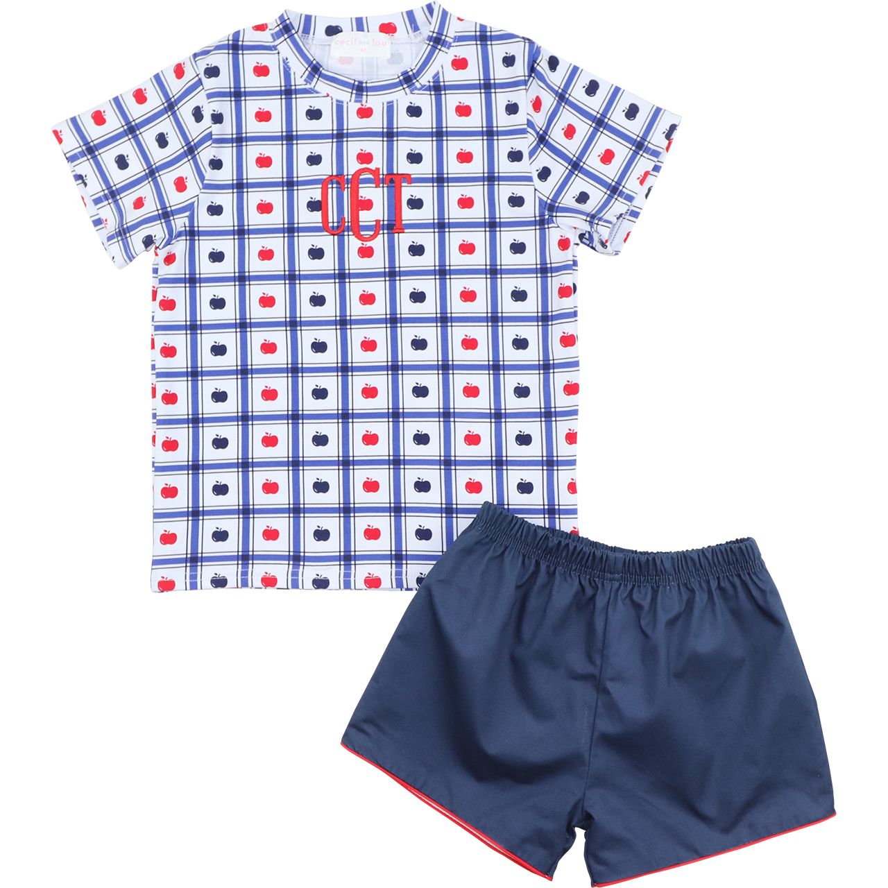 Navy And Red Apple Short Set