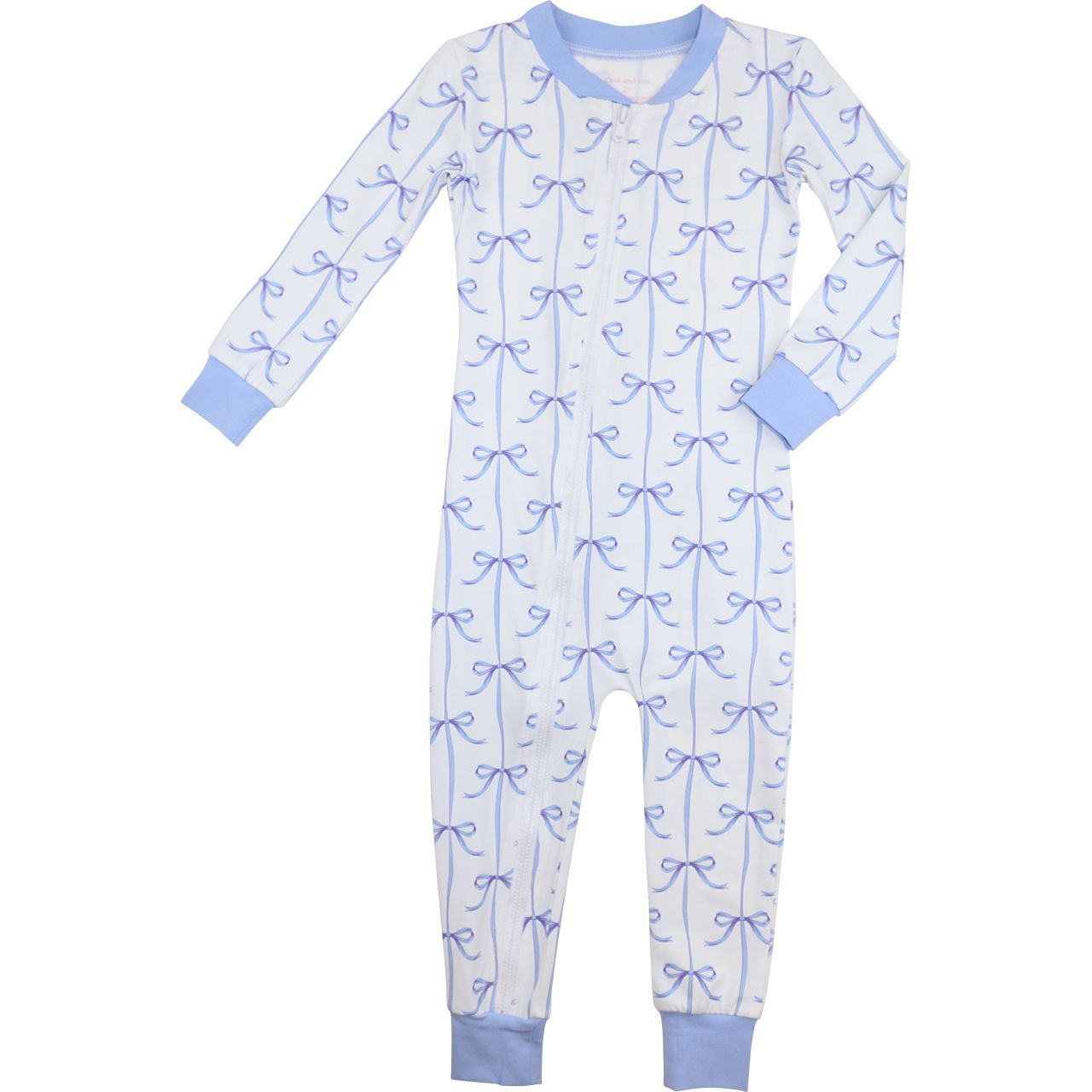 Blue Bow Knit Zipper Pajamas