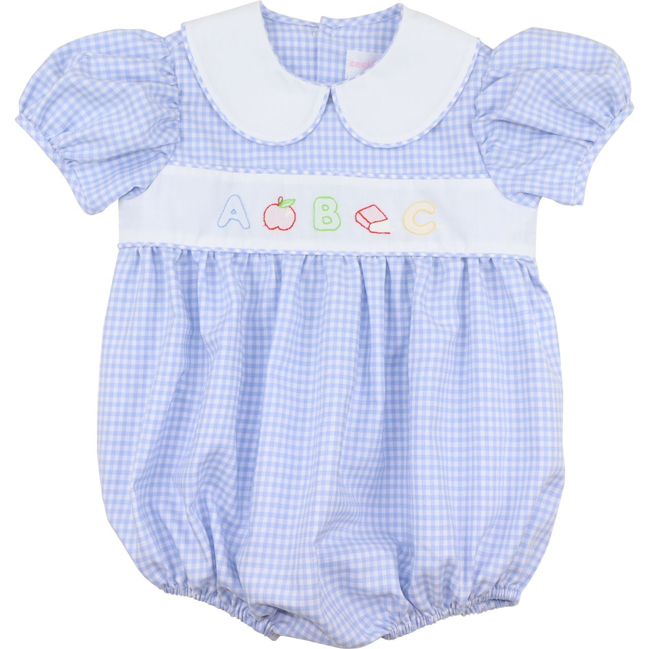 Blue Gingham Shadow Embroidered ABC Ruffle Bubble