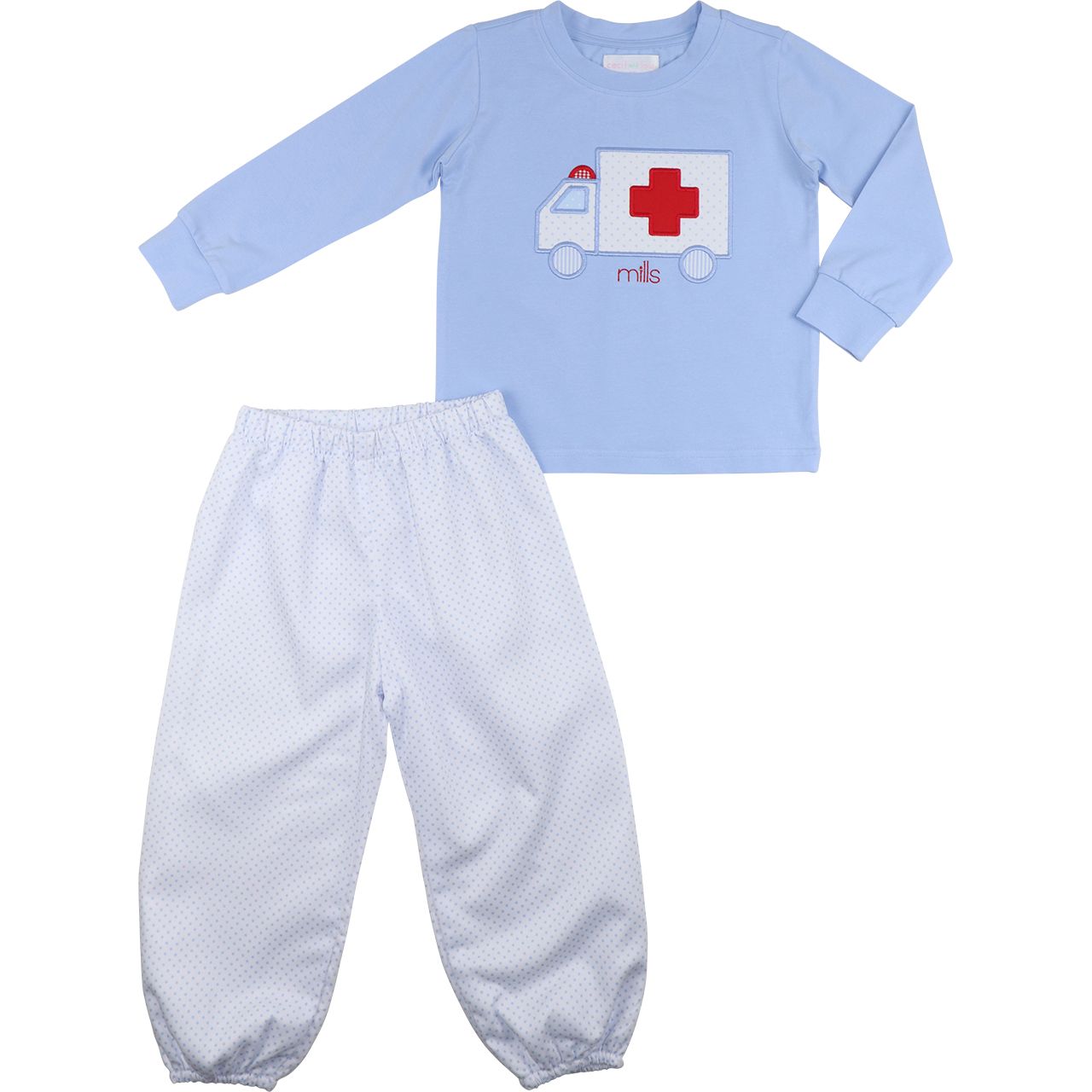 Blue Dot Applique Ambulance Pant Set