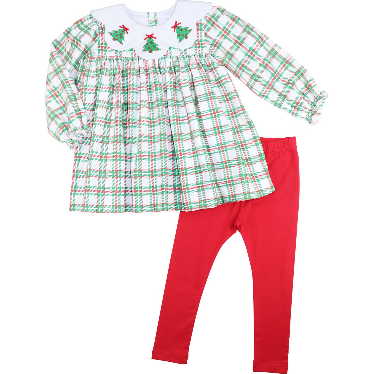 Corduroy Plaid Embroidered Christmas Tree Legging Set