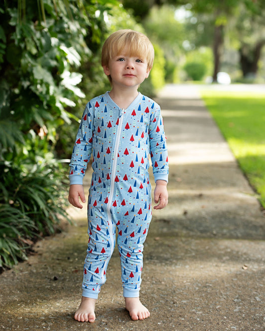 Blue And Red Knit Christmas Tree Zipper Pajamas