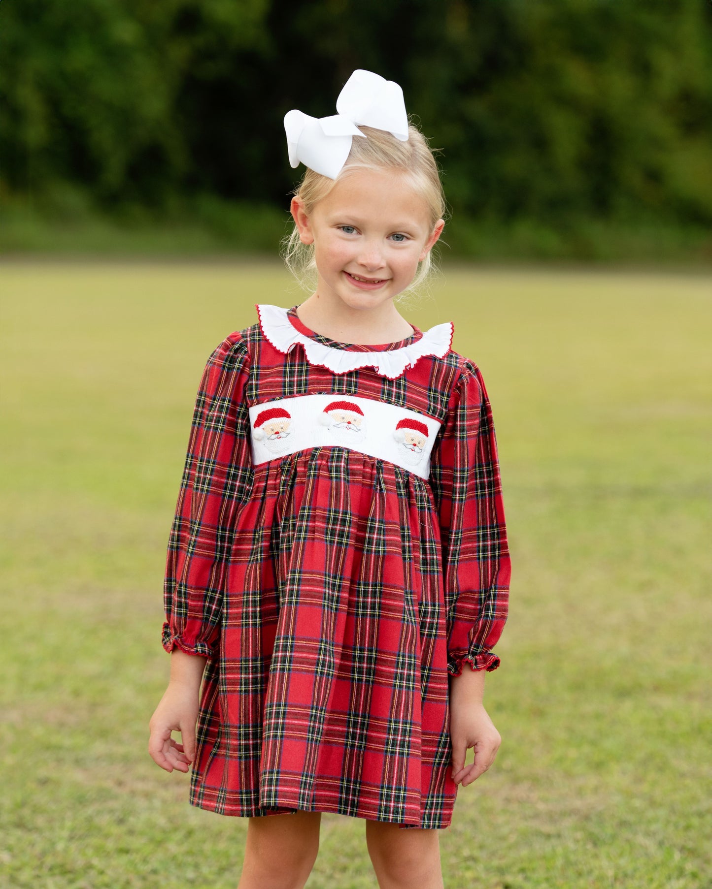 Red Plaid Flannel Smocked Santa Dress