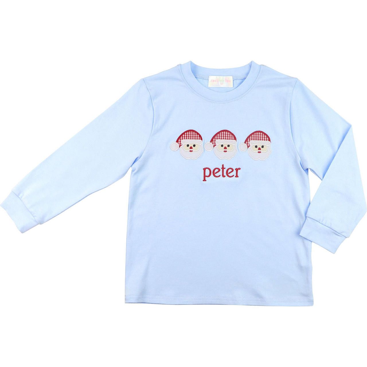 Blue Knit Applique Santa Shirt
