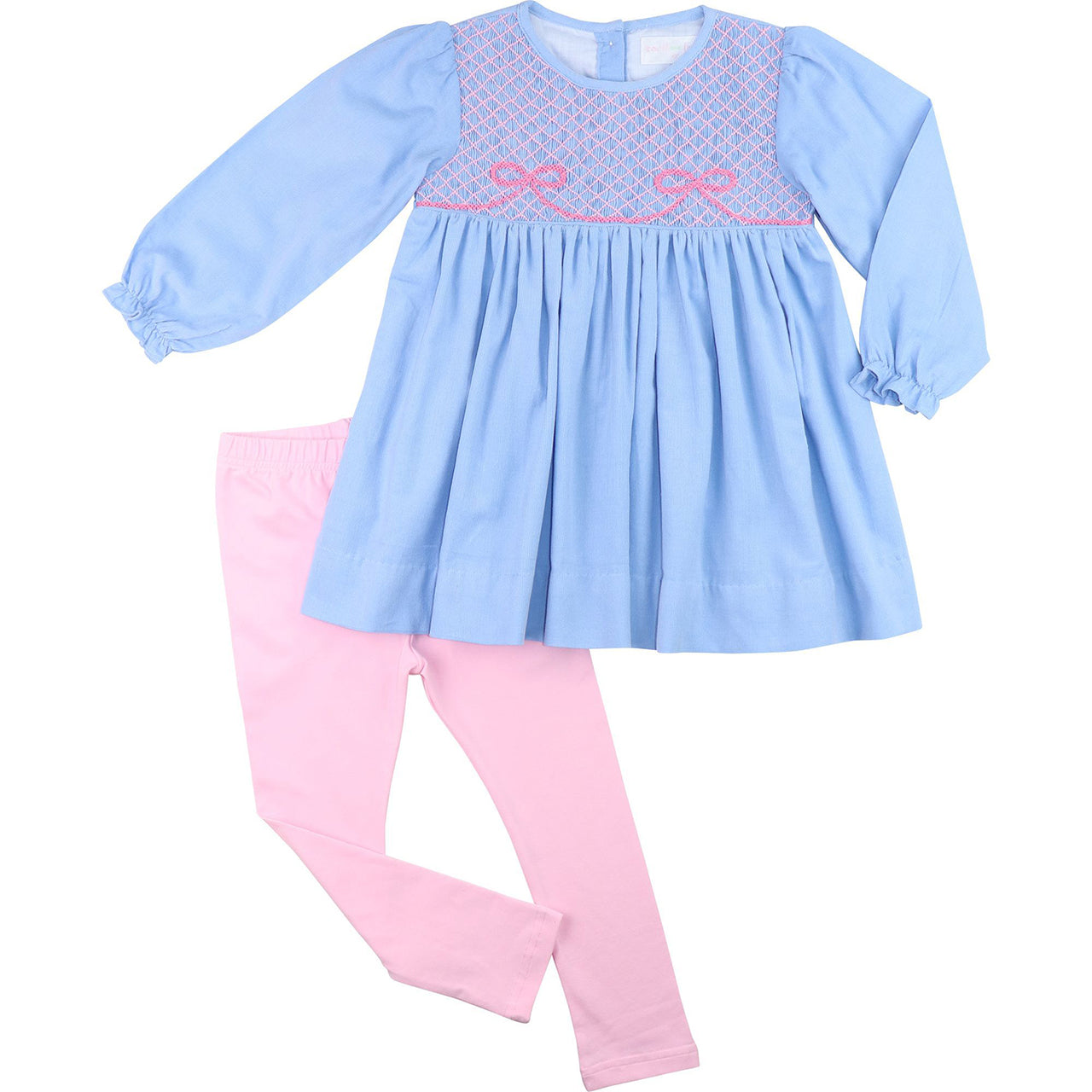 Blue Corduroy Smocked Bow Legging Set