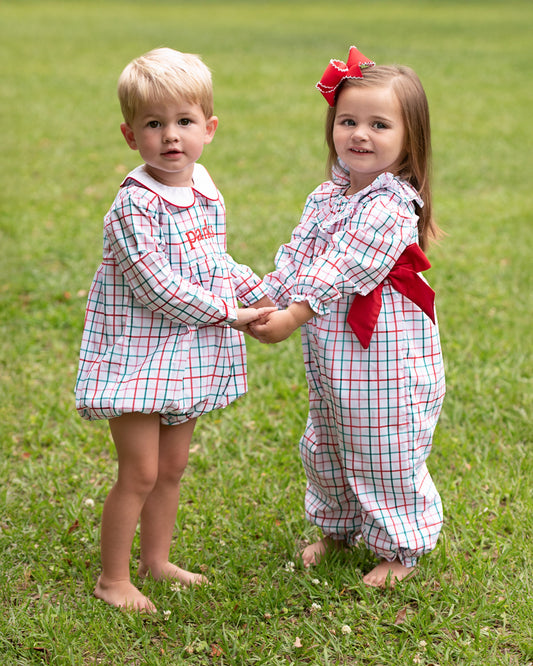 Red And Green Windowpane Long Bubble