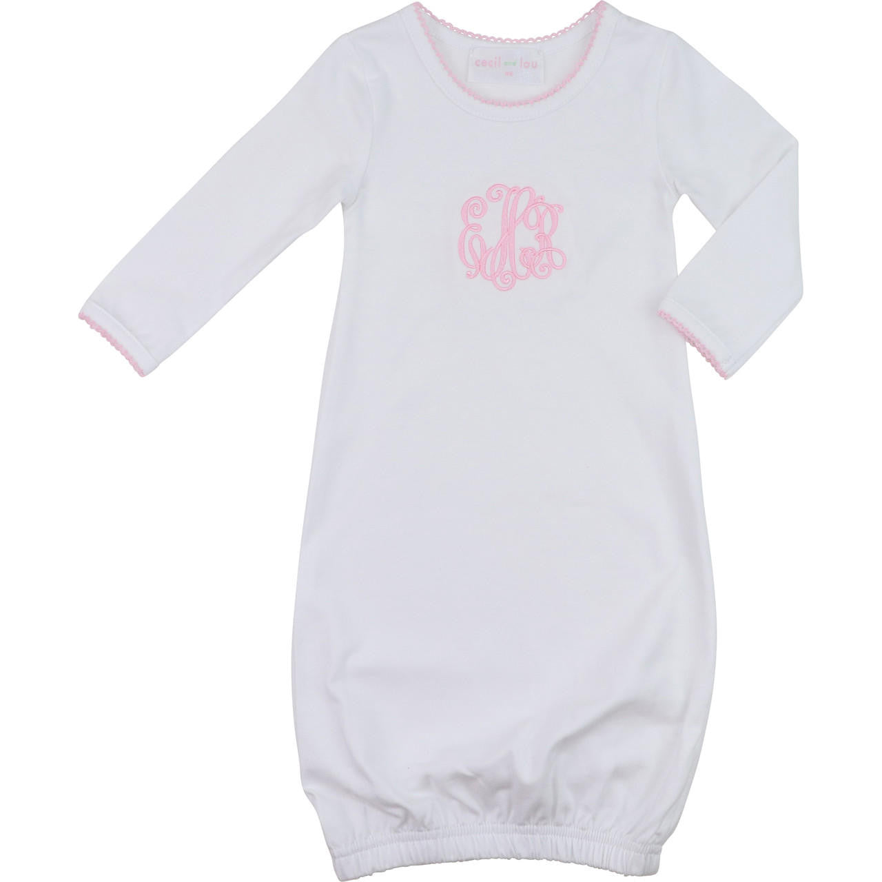 White And Pink Baby Gown Monogram - Cecil and Lou