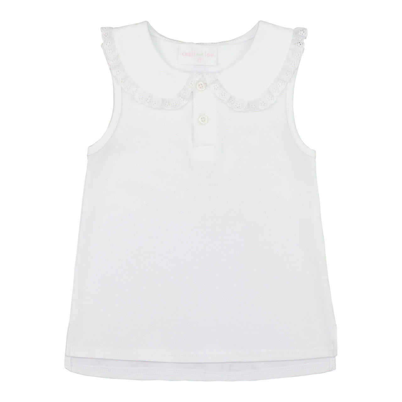 White Eyelet Sleeveless Knit Peter Pan Shirt - Shipping Early May Smocked Threads