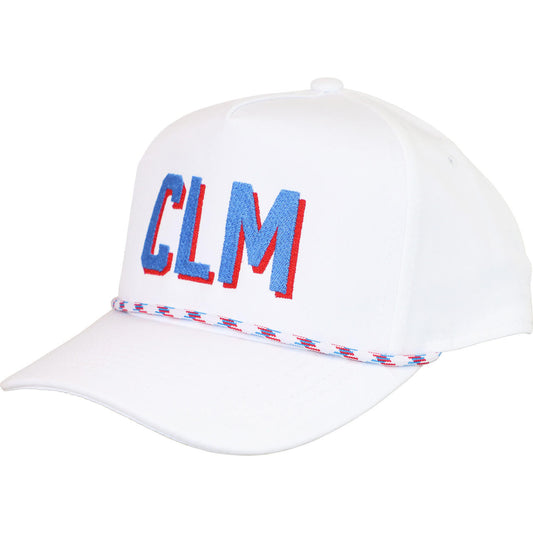 White Junior Fit Adjustable Cap With Blue And Red Trim  Monogram