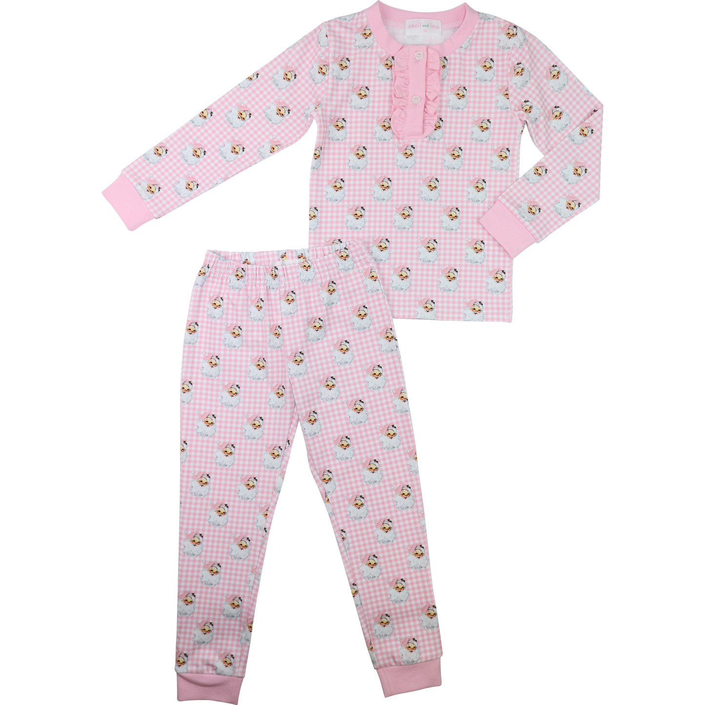 Pink Gingham Knit Santa Pajamas