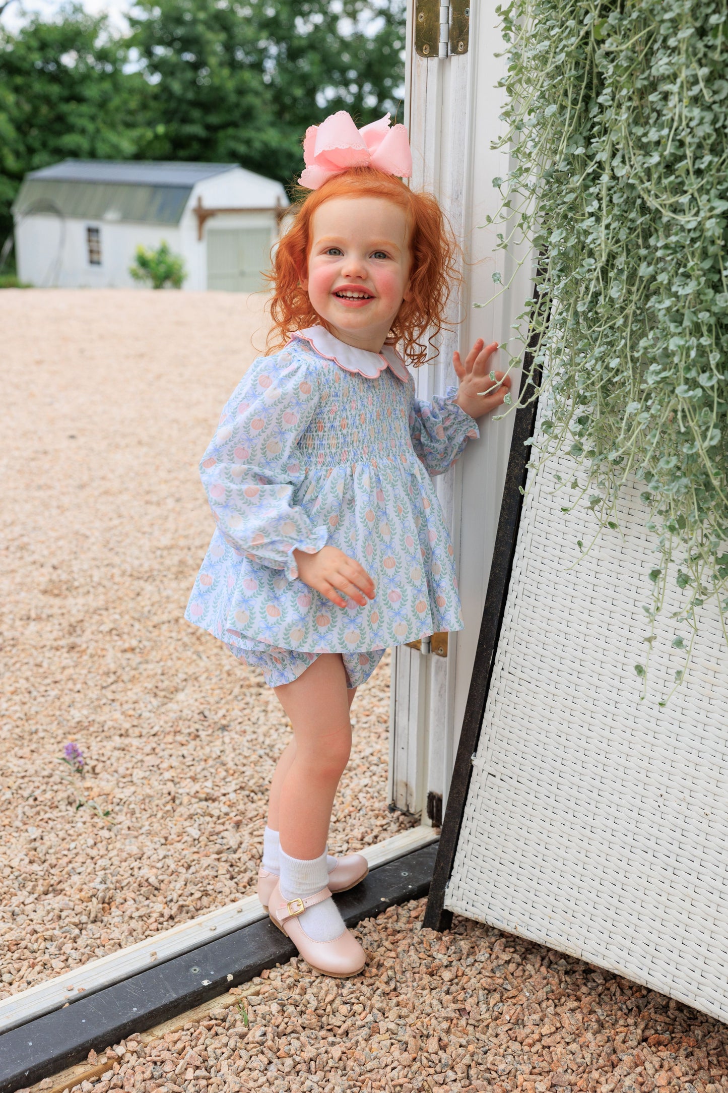 Pumpkin And Vines Smocked Diaper Set