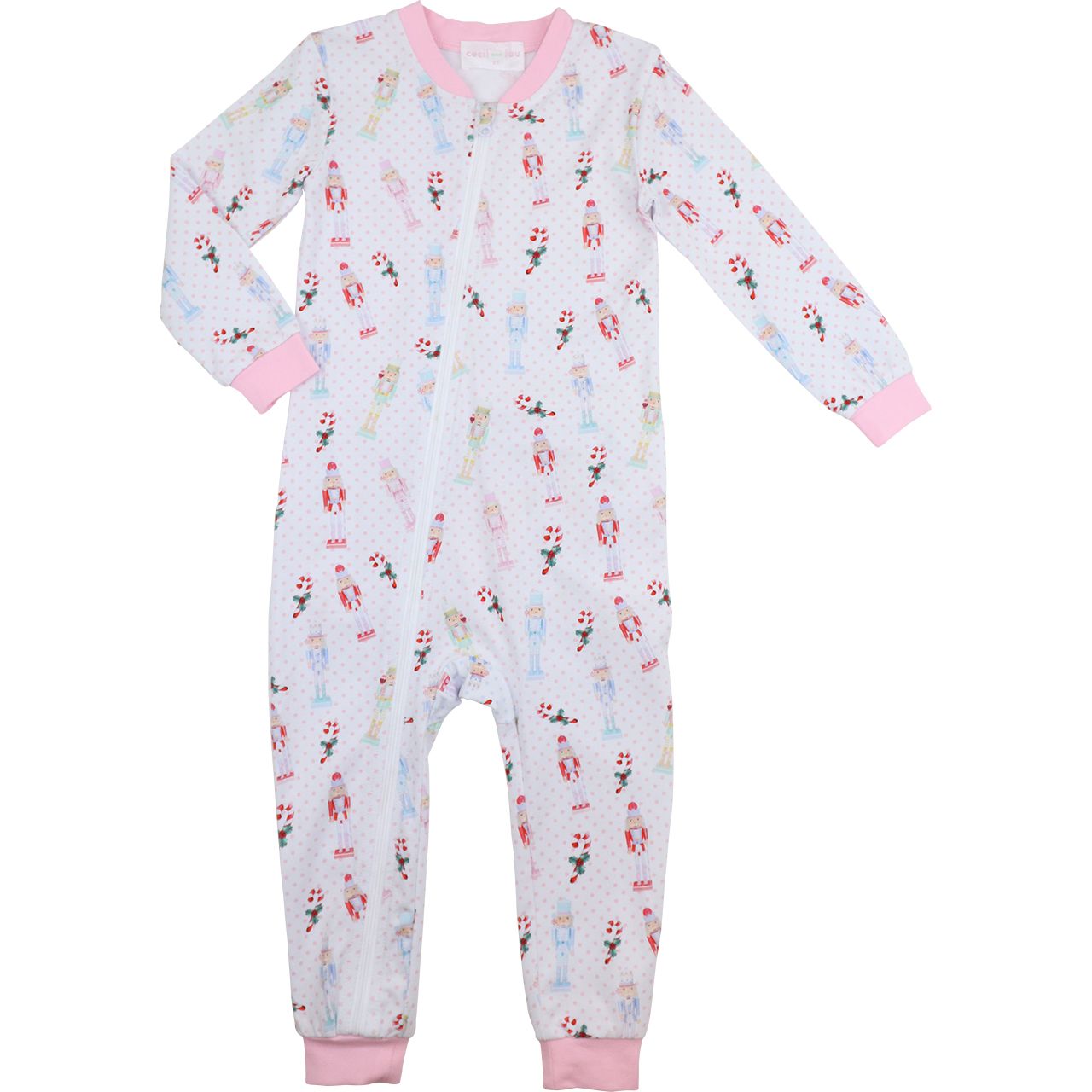 Pink Knit Nutcracker And Candy Cane Zipper Pajamas
