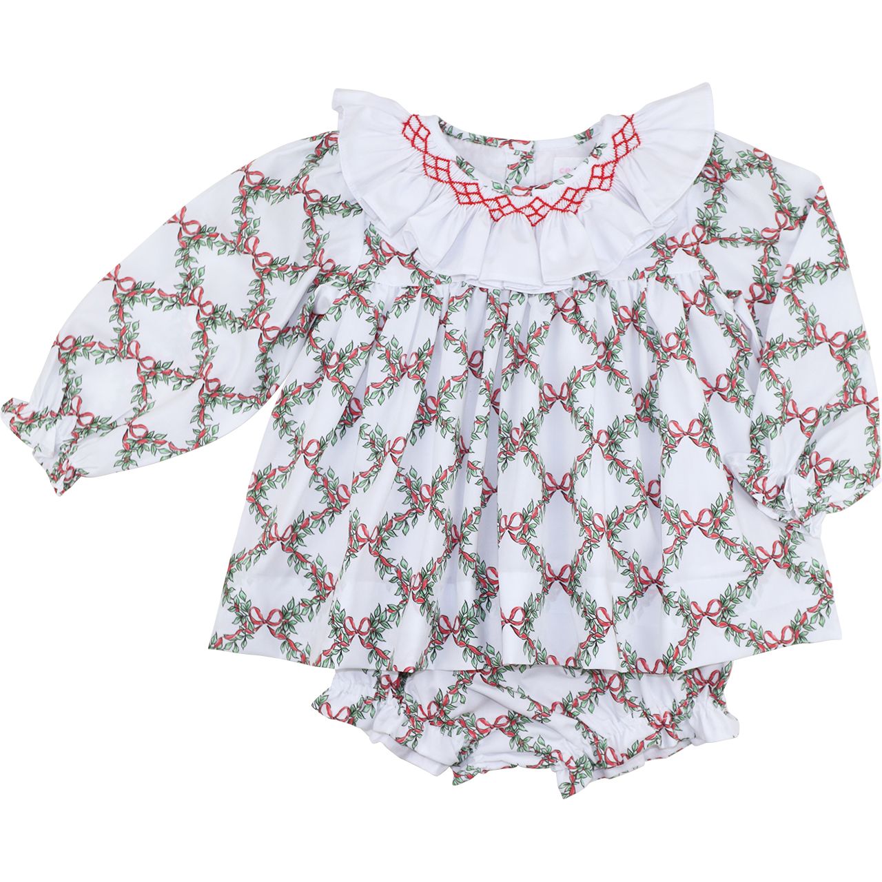 Smocked Holiday Garland Diaper Set