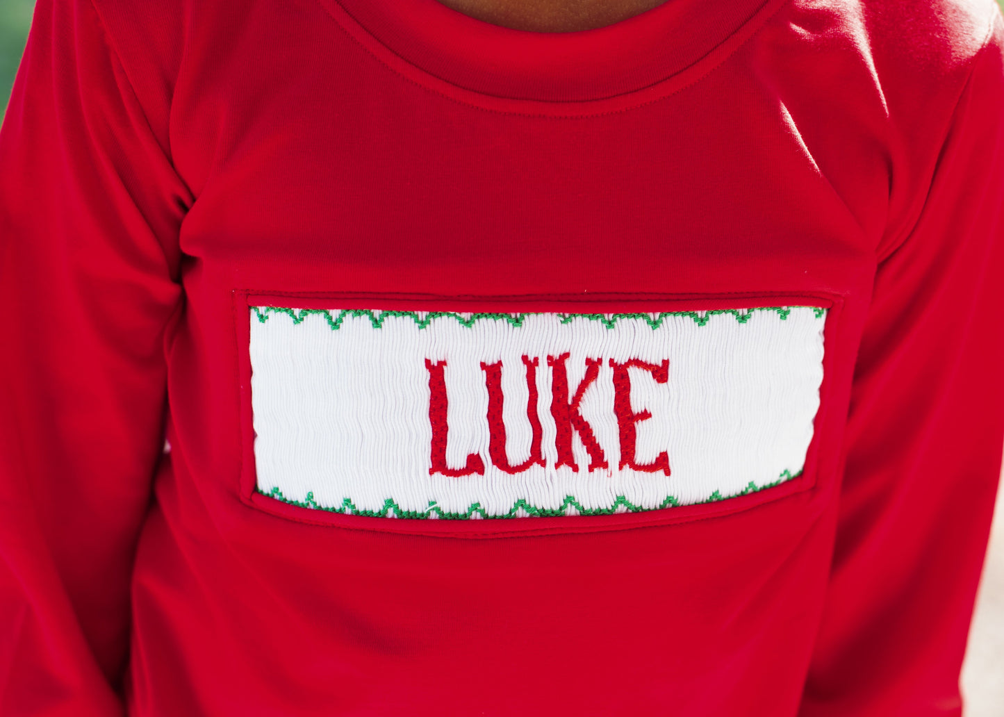Red And Green Custom Smocked Shirt