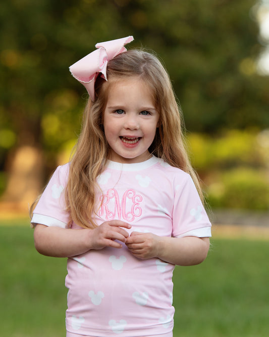 Pink And White Mouse Ears Knit Pajamas