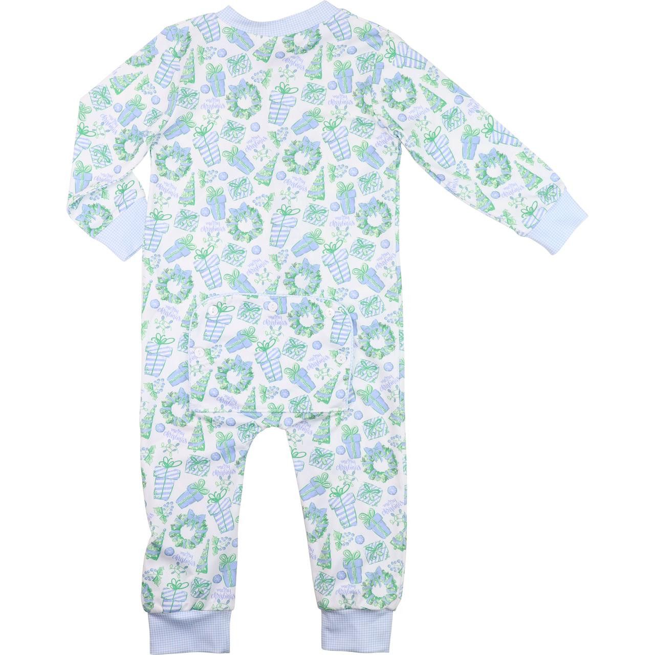 Blue And Green Knit Merry Christmas Zipper Pajamas
