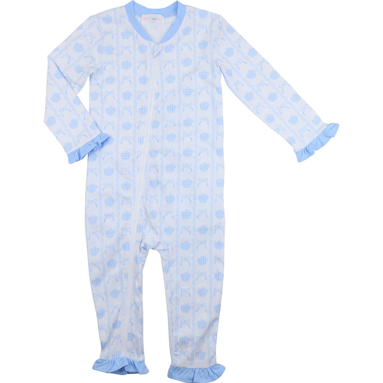Blue Knit Apple And Bow Zipper Pajamas