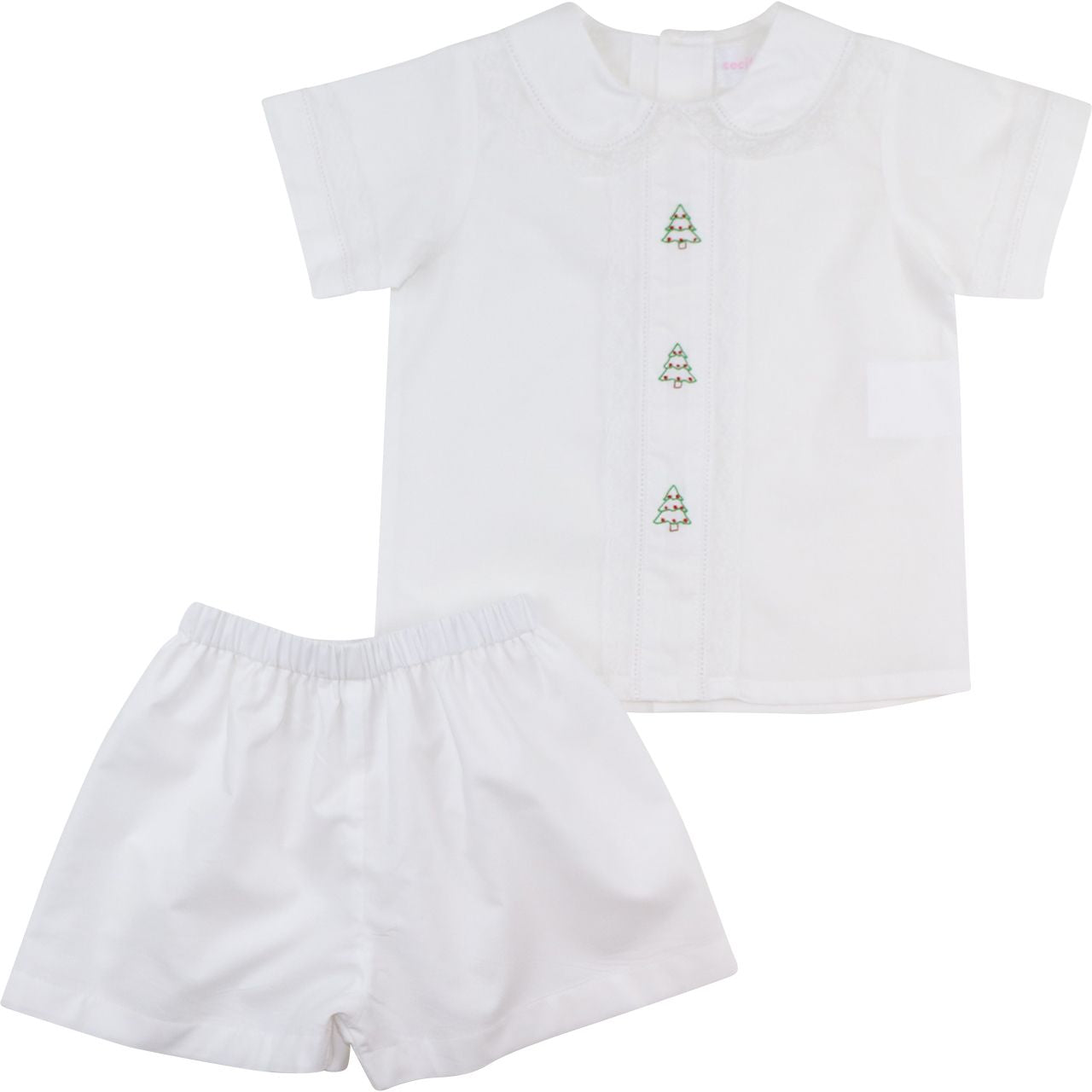 Embroidered Christmas Tree Heirloom Short Set