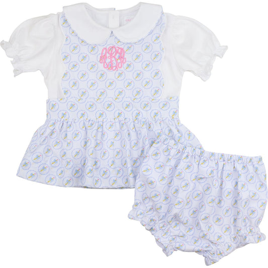 Blue Pencil And Bow Diaper Set