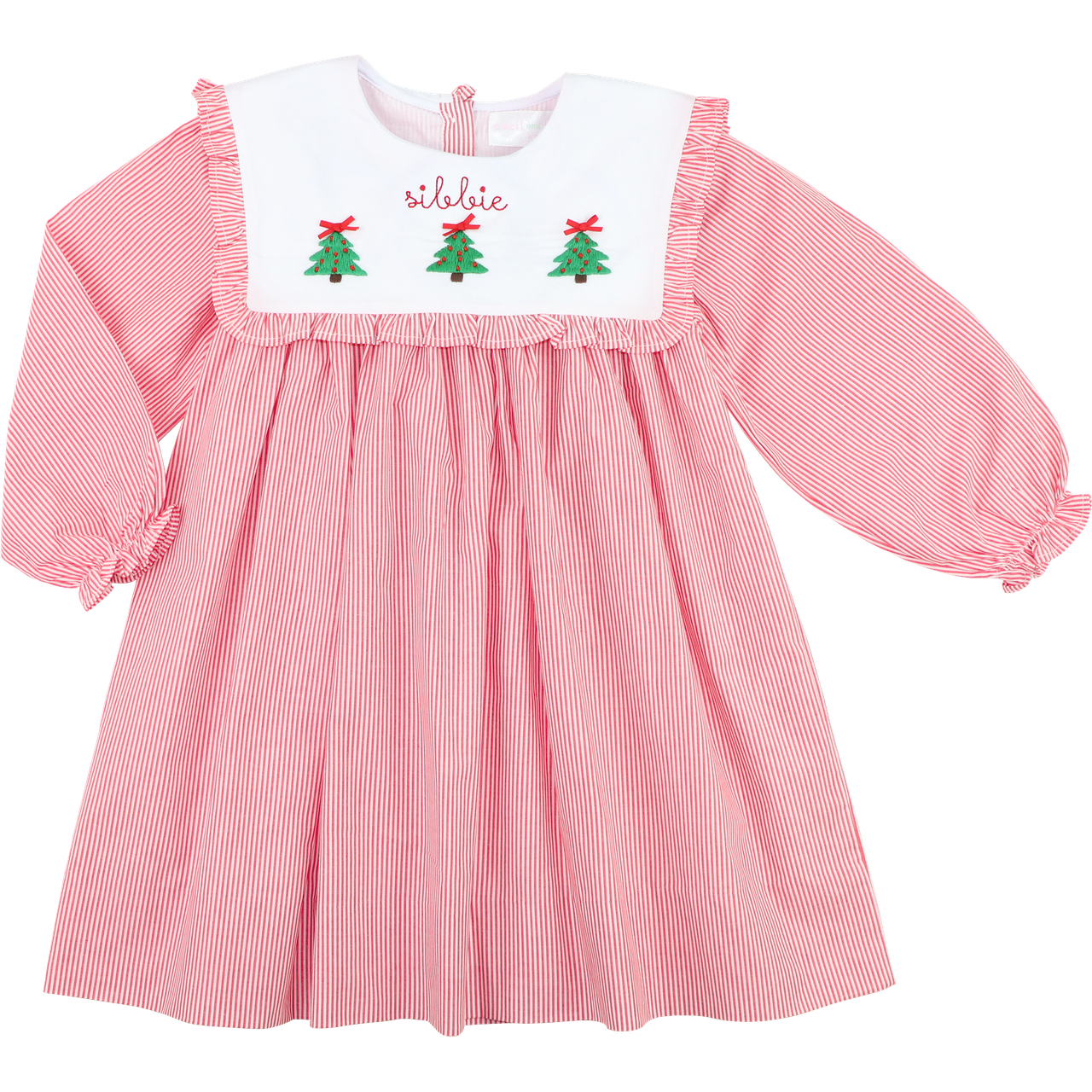 Red Mini Stripe Embroidered Christmas Tree Dress