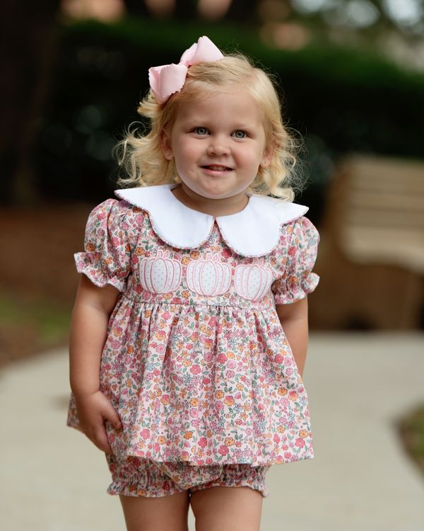 Fall Floral Applique Pumpkin Corduroy Diaper Set