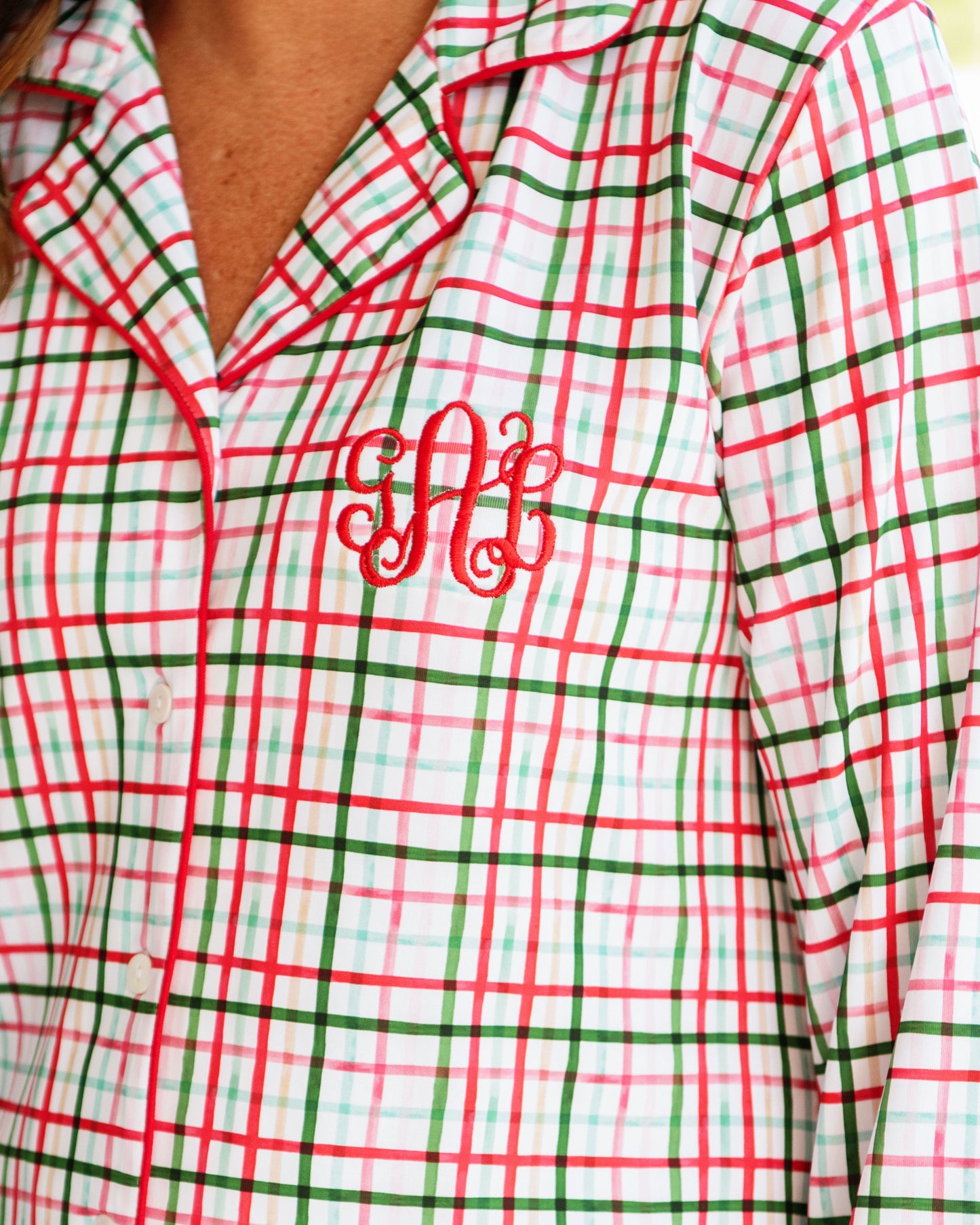 Women's Red And Green Plaid Windowpane Pajamas