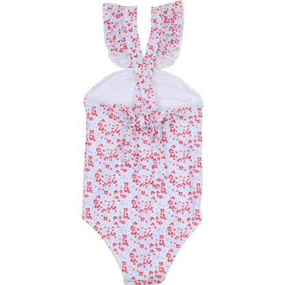 Red And Blue Floral Lycra Swimsuit