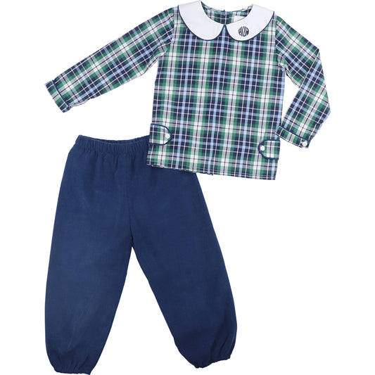 Green And Navy Plaid Ankle Pant Set
