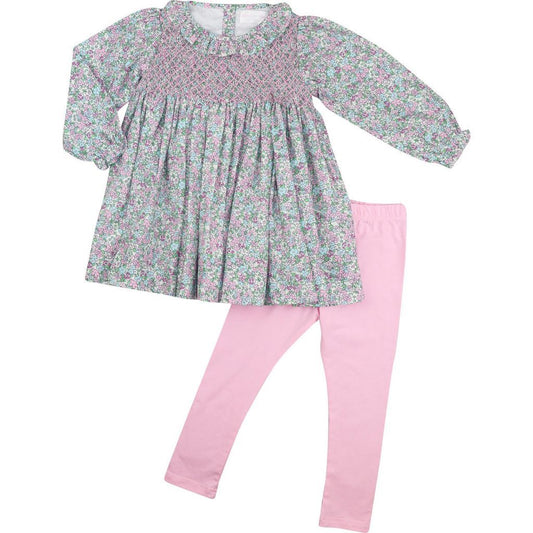 Pink Smocked Floral Legging Set