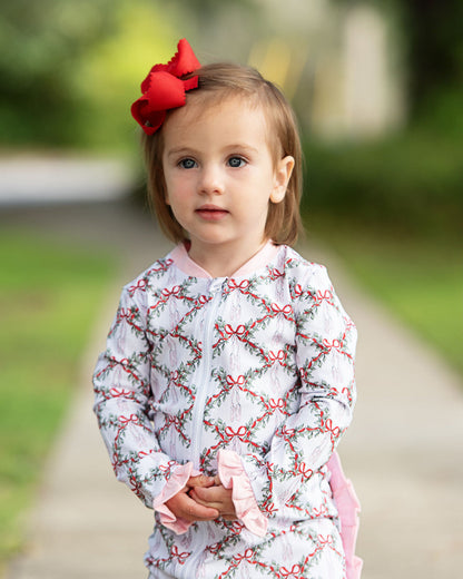 Pink Knit Christmas Ballerina Zipper Pajamas