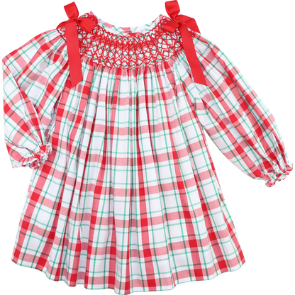 Holiday Plaid Smocked Bow Dress