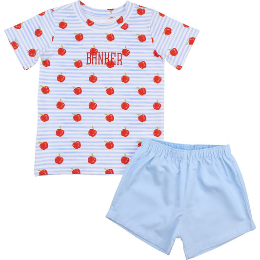 Blue And Red Apple Short Set
