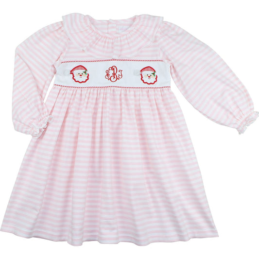 Pink Knit Striped Applique Santa Dress