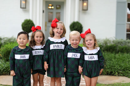 Green And Navy Plaid Custom Smocked Pant Set