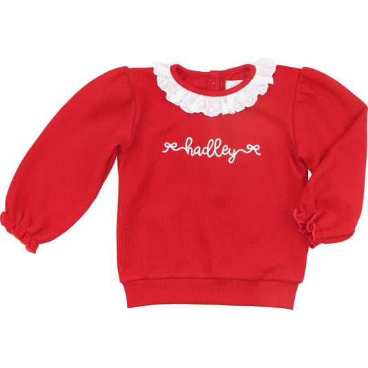Red Woven Eyelet Sweater