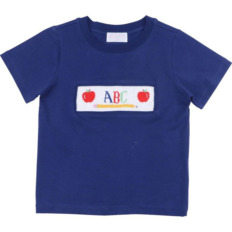 Navy Knit Smocked ABC Apple Shirt