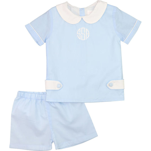 Blue And White Tab Short Set