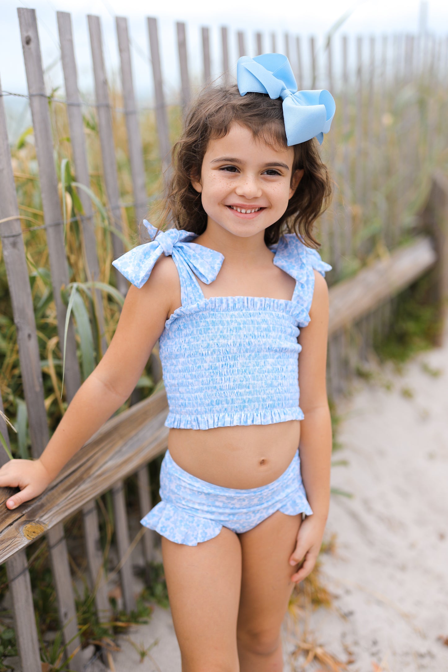 Blue Floral Smocked Lycra Bikini