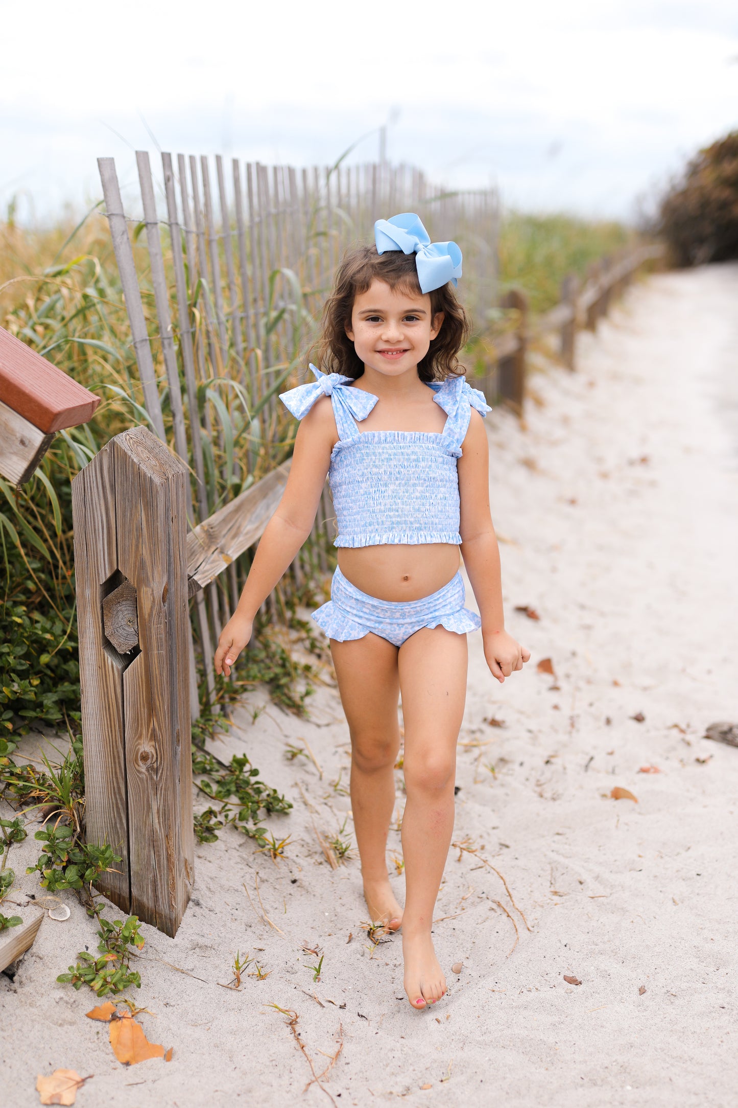 Blue Floral Smocked Lycra Bikini