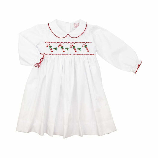 White Smocked Candy Cane Dress